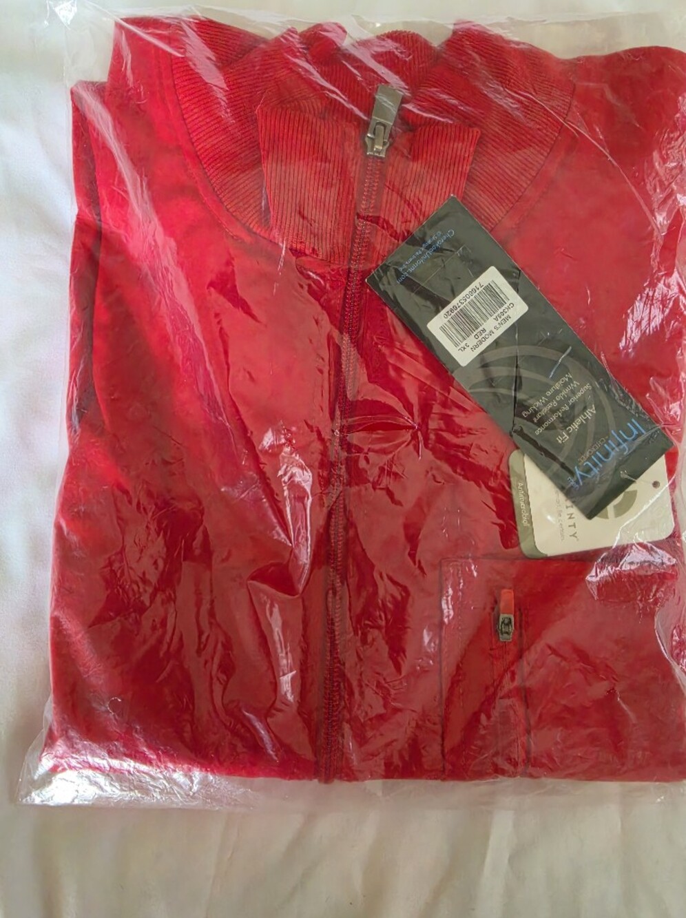 Cherokee Infinity Men's Zip Front Rib Panel Scrub Jacket - Red, 3XL, NWT